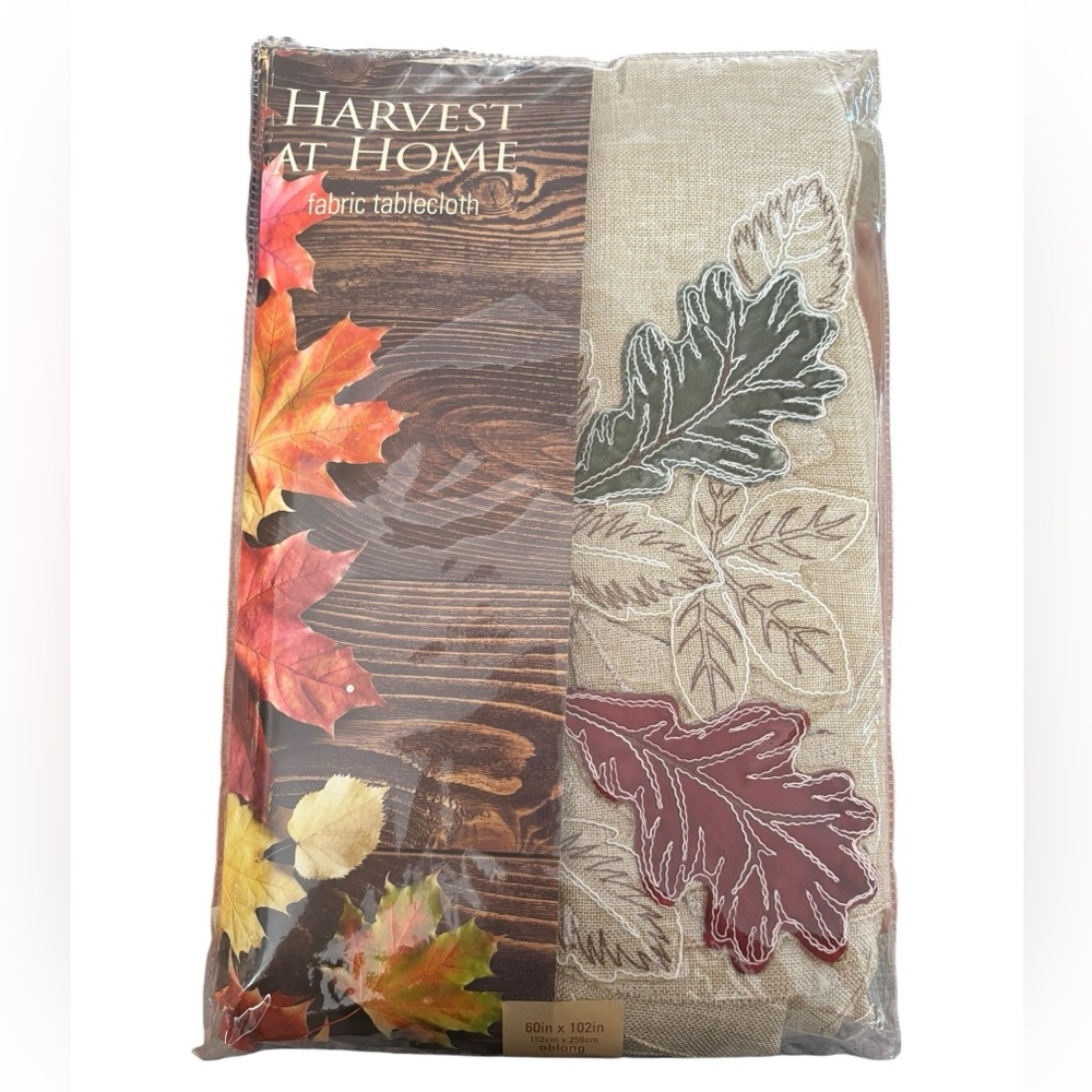 Harvest at Home Fabric Tablecloth – “Happy Fall/Ivory” – 60” x 102” NEW vintage